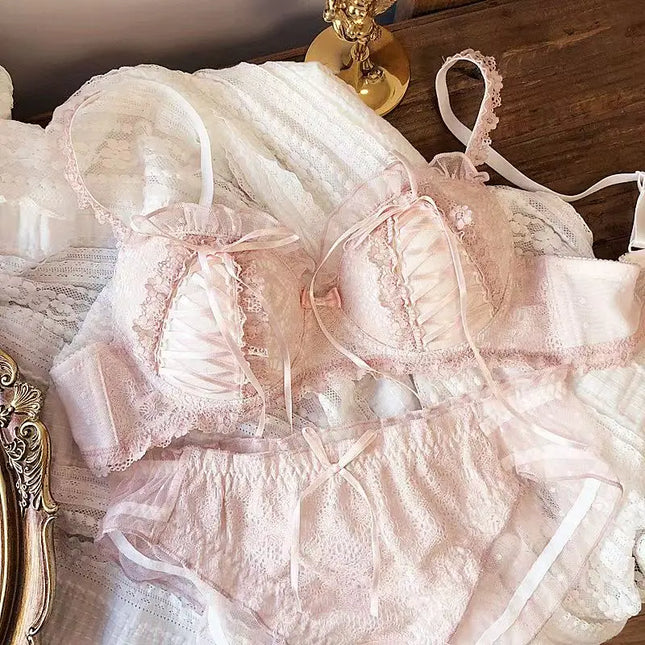 Princess Lolita Bra Set, Pure Lust Lace, Sexy Gathering, Anti-Sagging, Sweet Court Style, Comfortable Underwired Girl Bra Set