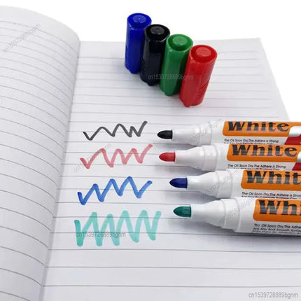 4Pcs Color Erasable Whiteboard Marker Pen With White Board Eraser Wiper Set Office School Writing Painting Stationery Blue Black