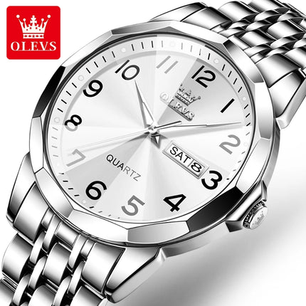 OLEVS Original Waterproof Men's Watches Digital Mirror Quartz Watch for Man Luminous Stainless Steel Wristwatch Male Date Week