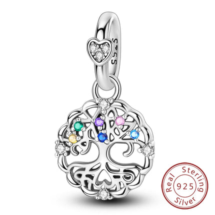 Original 925 Sterling Silver Charm Beads Love Heart Family Charms Pendant Fit Bracelet Charm Women DIY Jewelry Gift