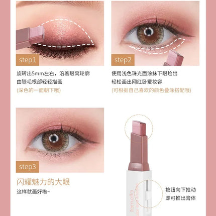 Double Color Eyeshadow Stick Gradient Shimmer Cream Pen Eye Makeup Cosmetic Eyeshadow Stick Korean Makeup
