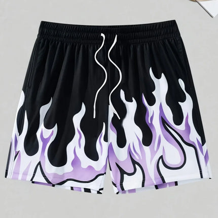 Basic Shorts Men's Casual Shorts Fitness Sports Flame Pattern 3D Print Gothic Style Summer Men Gym Shorts Football Man Clothes