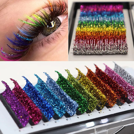 Fashion Glitter Lash Extensions Crystal Colorful Individual False Lash Mix Colors Shiny Russian Volume Professional Lash