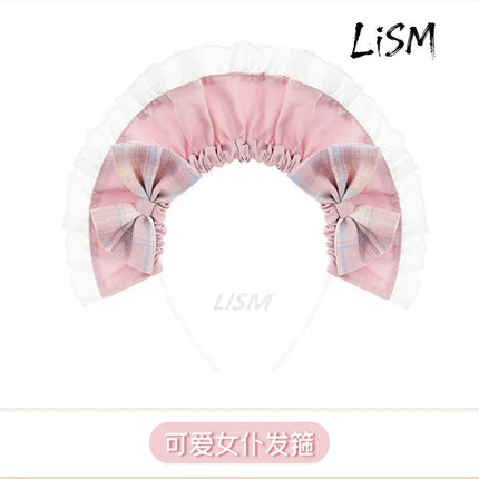 LISM Cute Pink Lolita Maid Costume Sweet Anime Bear Embroidery Lingerie Set for Cosplay Role Play