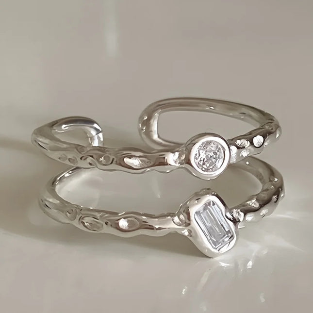 PANJBJ Real 925 Sterling Silver Retro Round Ring For 2 Rigns Women Chain Vintage Fine Jewelry Minimalist Accessories Gift