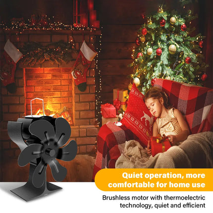6leaf fireplace fan,winter warm home efficient heat distribution Winter fireplace fan Hot blast stove fan ecological quiet black