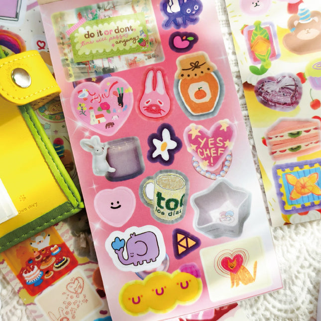 20 Sheets Series Sticker Book, Cartoon Aesthetic Style Material Handbook, Animals Stickers for DIY Scrapbooking Journaling