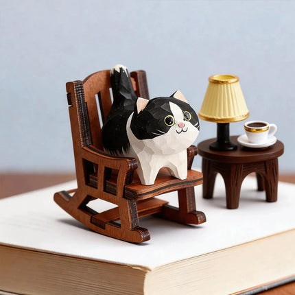 Cute Golden gradient Cat Figurine Decorative Wooden Ornament Miniature Kitten Home Bedroom Office Desk Decoration Gift Statue