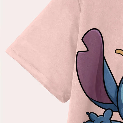 Lovely Smiling Stitch Confetti Design Pink T-Shirt Anime Cartoon Fans Tee
