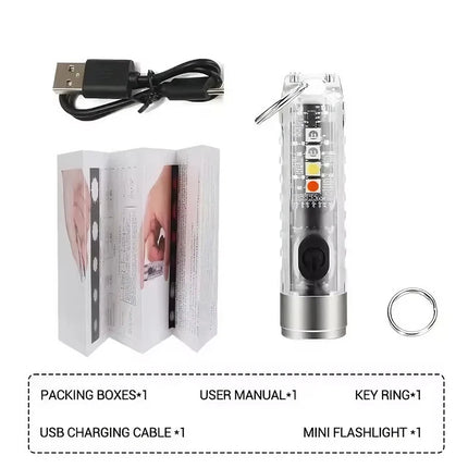 Mini Keychain Flashlight USB Rechargeable Powerful Flashlight Outdoor Camping COB Emergency Red and Blue Torch Tail Magnet Light