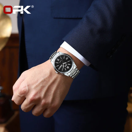 OPK 8123 Men's Fashion Quartz Wristwatch Original Waterproof Luminous Automatic Movement Dual Calendar Display Reloj