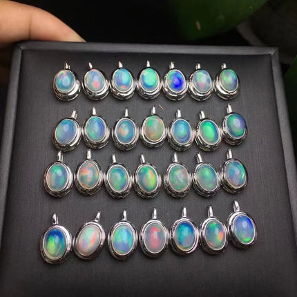 1 Pc Fengbaowu Natural Colorful Opal Pendant Oval Cabochon 925 Sterling Silver Reiki Healing Stone Jewelry Gift For Women