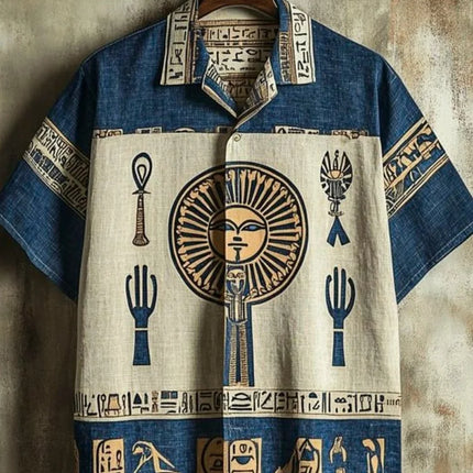 Outdoor Streetwear Men's Fashion Shirts Retro-style Ancient Egyptian Printed Men's Shirts Casual Daily Men's Short-sleeved Shirt