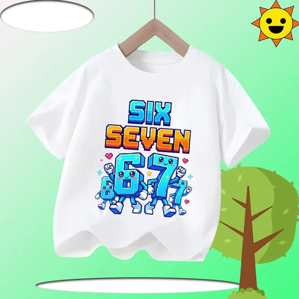 Boys T Shirts 6 To 7 Years T-Shirt 67 Number Print Casual Italian Brainrot Summer Top Suitable for Funny Gift for Casual Attire