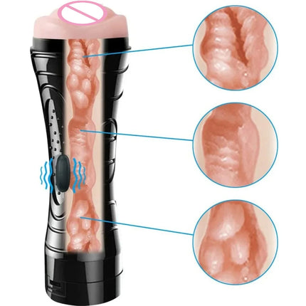 Male Masturbator Sucking Rotation Endurance Exercise Flesh Like LIght Vibratin 2-in-1 Masturbaror Parar Hombre Sex Toys for Men