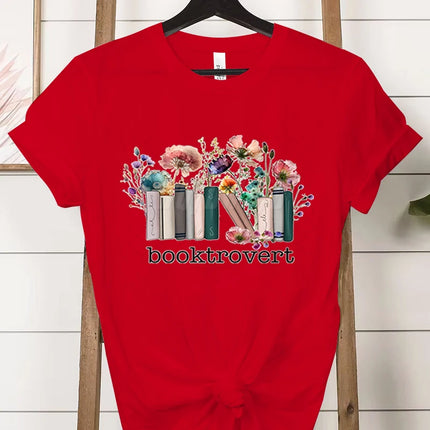 Booktrovert Fashion Casual T-shirts Funny Book Lover Summer Short Sleeve Tee Trendy Vintage Bookish Flower Classic Tops Clothes