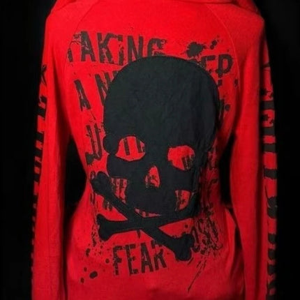 Streetwear Letter Skull Printing Hoodies Women Harajuku Vintage Zipper Gothic Sweatshirt Y2k Aesthetic Red Grunge Casual Hoody
