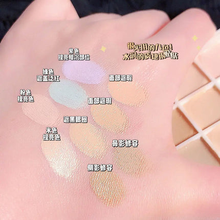 FAMOTY 9 Colors Concealer Palette Full Coverage Cover Blemish Acne Dark Circles Tear Trough Brighten Skin Tone Long Lasting Make