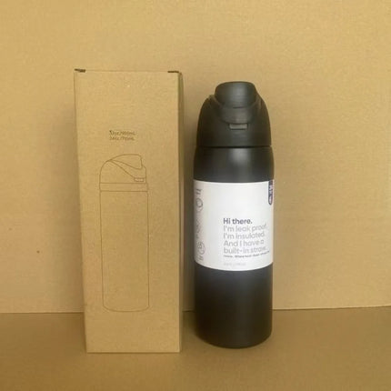 New 32oz24oz double-layer fruit cup large capacity direct drinking straw thermos bottle portable outdoor sports bottle
