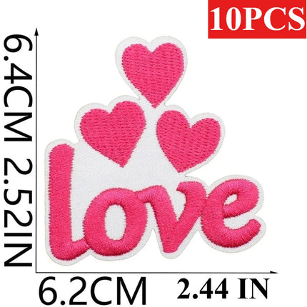 10PCS Wholesale Pink Car Shape Embroidery Pink Love Style Patches DIY Cloth for Hats/T-shirt/Jeans Girls Kids Valentine Iron on