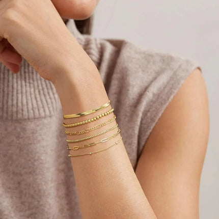 Gold Bracelets for Women Waterproof 14K Gold Plated Jewelry Set for Women Trendy ThinDainty Stackable Cuban Link Paperclip Chain