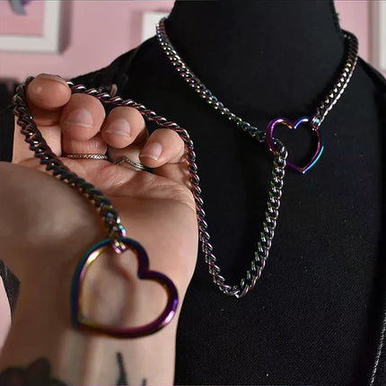 Trendy Simple Adjustable Y-Necklace Heart O-ring Slip Chain Punk Rock Necklace Stainless Steel Cuban Long Necklace For Women