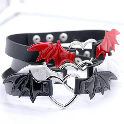 Sexy Harajuku PU Leather Dark Wing Heart Collar Necklaces For Women Men Punk Neck Gothic Black Splicing Choker Necklace 2024 New