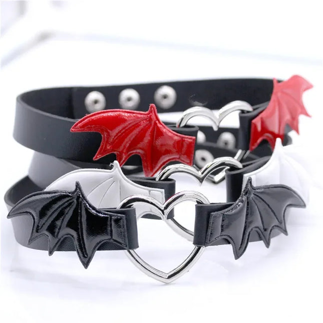 Sexy Harajuku PU Leather Dark Wing Heart Collar Necklaces For Women Men Punk Neck Gothic Black Splicing Choker Necklace 2024 New