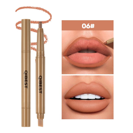 With Silicone Brush Lip Liner Pen Double-head Automatic Silky Soft Coffee Brown Smudging Full Lip Shape Outline Contour Makeup