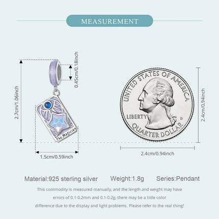 WOSTU 925 Sterling Silver Colorful Tarot Cards Charm Pendent Magic Star Moon Sun Lover Bead Fit DIY Bracelet Necklace Women Gift