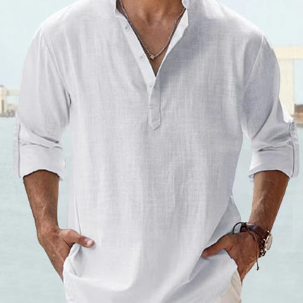 New Cotton Linen Shirts for Men Casual Shirts Lightweight Long Sleeve Henley Beach Shirts Hawaiian T Shirts for Men