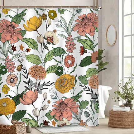 Miyotaa Flower Blossom Spring Shower Curtain Set 60Wx71H Inches Vintage Retro Vintage Botanical Plant Blush Polyester Waterproof