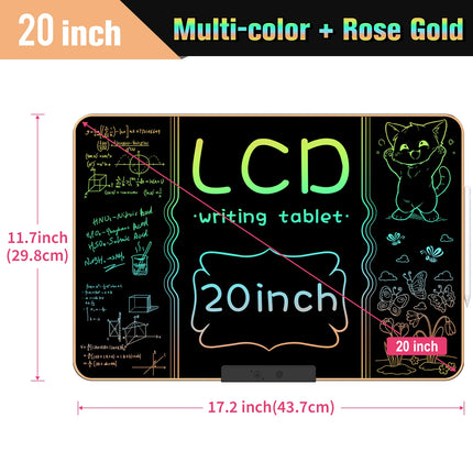 20-Inch Rechargeable LCD Writing Tablet, Multi-Color Erasable Graffiti Drawing Board for Learning & Education