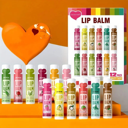 12PCS Moisturizing Fruit Flavor Color Lip Balm Set Hydrating Nourishing Lipstick Set Cracking Lip Care long-lasting moisturizing