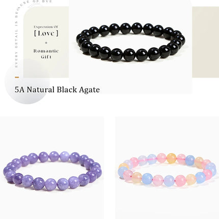 JD Natural Stone Beads Bracelet Amethyst Tiger Eye Crystal Quartz Agate Gem Beads Bangles Women Men Reiki Healling Jewelry Gift