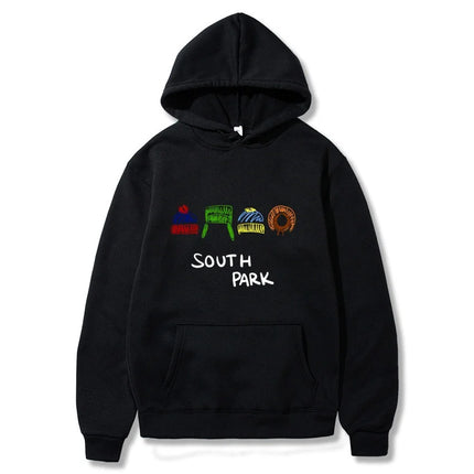 South Park Anime Pattern Hoodie Fashion Warm Coat Men's Autumn and Winter Season Hoodie Street Black Long Sleeve Hoodie