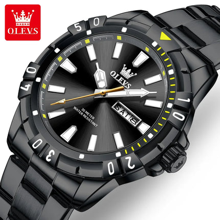 OLEVS Men's Watches Luxury Diving Series Stainless Steel Waterproof Luminous Dual Calendar Fashion Quartz Wristwatch for Men