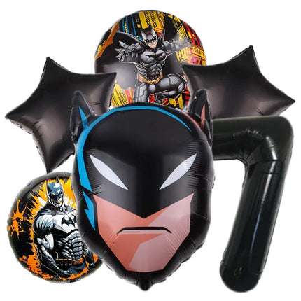 6pcs Cartoon Batman Superhero Baby Shower Boy Balloons Set Number Foil Balloons Children's Birthday Party Balloons Supplies