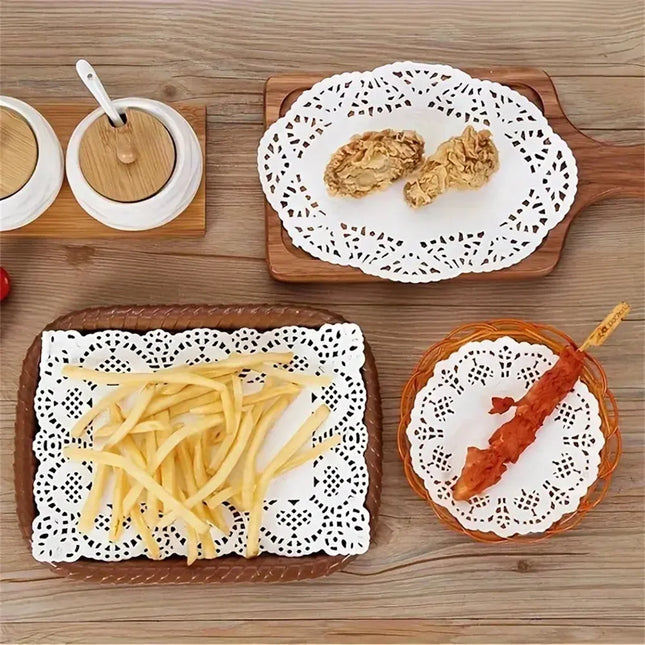 100pcs Lace Doily Paper Oil Absorption Pad Cupcake Mats Party Wedding Table Decor for Baking Cooking Cake Access Kitchen Supplie