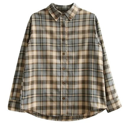 Korean Style 2024 Early Autumn Collection Loose Fit Vintage Hongkong Flair Plaid Striped Long Sleeve Shirt Women's Thickened Inn