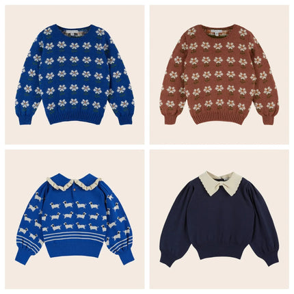 Autumn Winter New Fashionable Casual Floral Jumpsuit Girls' Corduroy Dress Pullover Knitted Sweater Children's Clothing Set