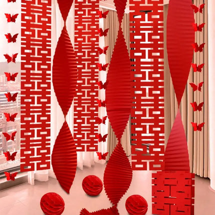 Red Chinese Wedding Hanging Flags Traditional DIY Crafts Double Happiness Pendant Festive Door Curtain Hanging Decor Living Room