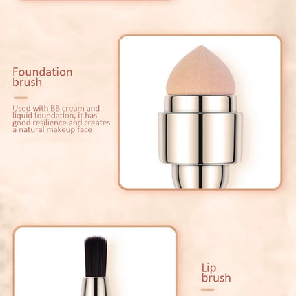 4-in-1 Multifunctional Makeup Brush Set - Professional Portable Foundation Blush Eyeshadow Lip Brushes Travel Kit with Case