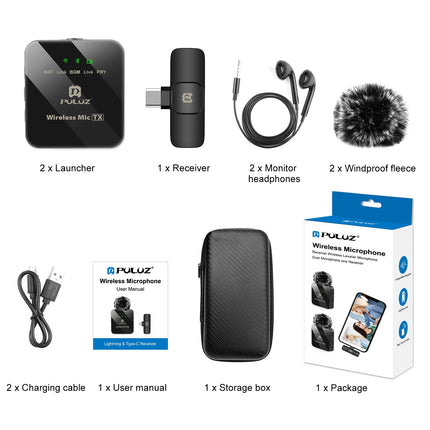 PULUZ 2.4G Wireless Lavalier Microphone Live Broadcast Gaming Microphone For iPhone Type-C Android Camera Audio Video ForYouTube