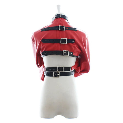 Female BDSM Bondage Breast Exposed PU Leather Straitjacket Restraint Body Harness Jacket Long Sleeves SM Play Flirting Women