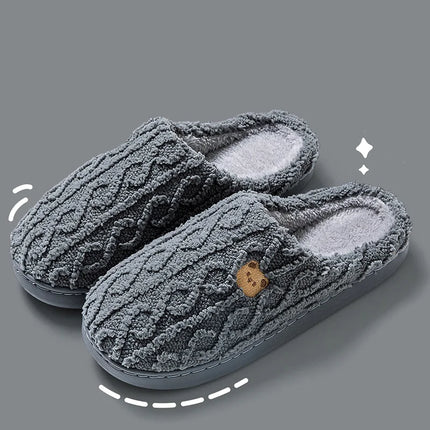 Plain Striped Design Home Slippers Women Winter 2024 New Soft Sole Anti Slip Cotton Shoes Woman Indoor Warm Soft Plush Slippers