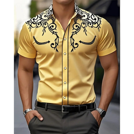 2026 New Men's Summer Western Cowboy Westernstyle Short-Sleeve Shirt Retro 3D Print Men Casual Lapel Blouse top Vacation Shirts