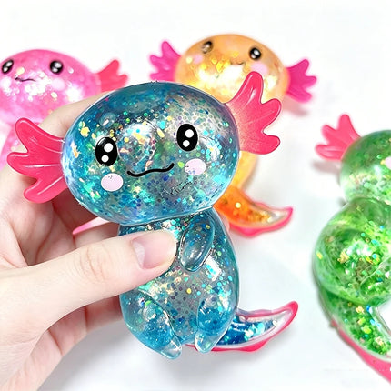 Glitter Maltose Axolotl Squishy Squeeze Toy Cute Fun Anxiety Relief Salamander Slow-rebound Stress Balls Fidgets Toys