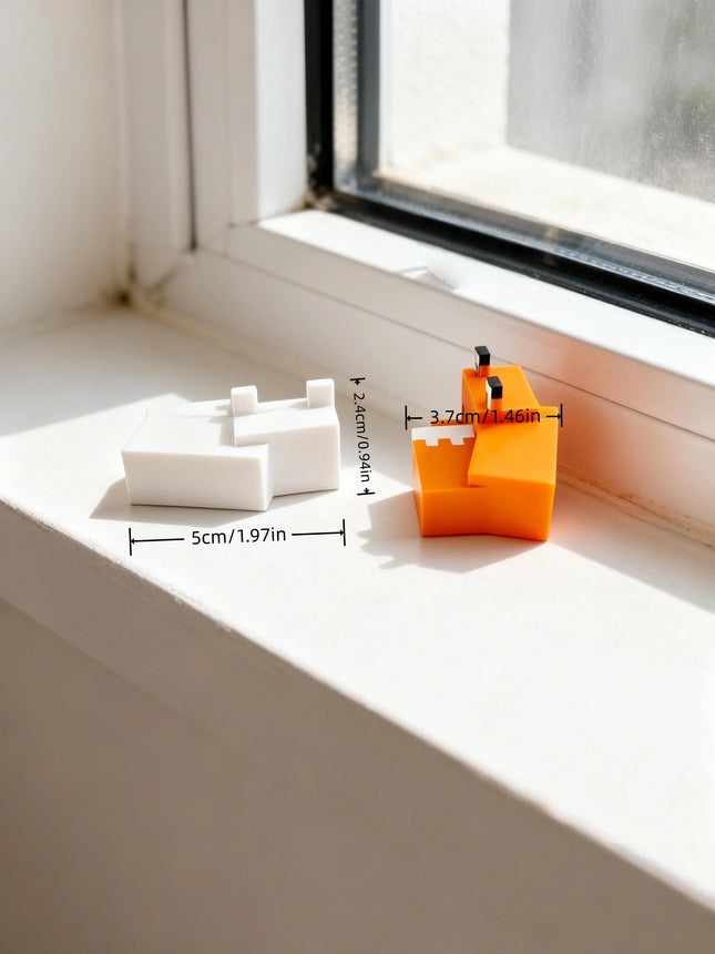 2 Pieces - 3D Printed Sleeping Cube Fox Figurines, Indoor and Outdoor Table Decorations, Wedding, Birthday, Christmas, New Year Gifts, Party Favor Fillers