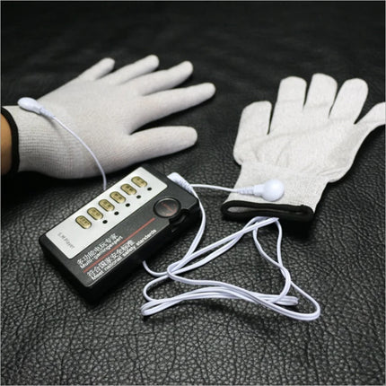 BDSM Flirting Sex Toys Electric Shock Conductive Fiber Massage Gloves With Wire Electro Stimulation Breast Clitoris Body Massage